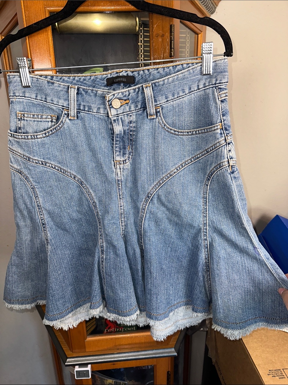 Express Light Blue Denim Flared Skort